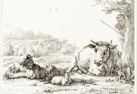 Gujardin_karel._beeches_at_the_leash._printed_xvii_century._etching._13_8x18_1_cm.