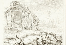 Gujardin_karel._beeches_at_the_leash._printed_xvii_century._etching._14_3x13_2_cm.