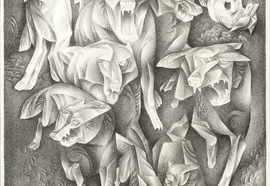 Volovitch_v._based_on_the_works_of_jack_london_a_pack_of_wolves._1972._lithography._edition_1012._62x44_cm.