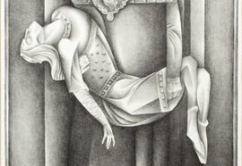 Volovitch_v._based_on_zh._bedie._the_romance_about_tristan_and_izolda._king_mark_and_wounded_tristan._1972._etching.__43_x_32_cm
