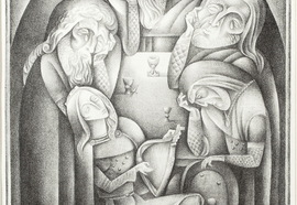 Volovitch_v._based_on_zh._bedie._the_romance_about_tristan_and_izolda._tristan__playing_the_harp._1972._etching._edition_12._43x32