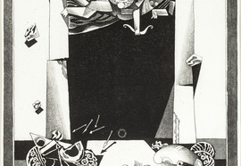 Volovitch_v._aeschylus._oresteia._moira_and_masks._prologue._first_sheet._1982._etching__soft-touch_varnish._edition_30._49x43_5_cm.